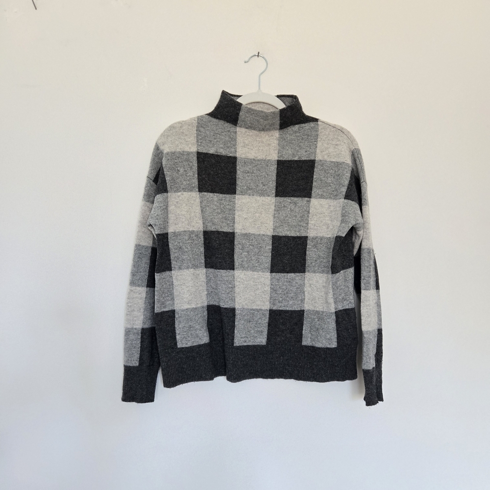 Nicole Miller Buffalo Plaid Mock Neck Cashmere Sweater Minimalist Cozy Small